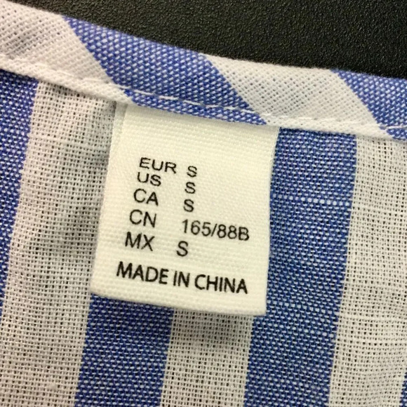 Womens Blue White Striped Floral Embroidered Ruffle Sleeve Peplum Blouse Small - Picture 6 of 9